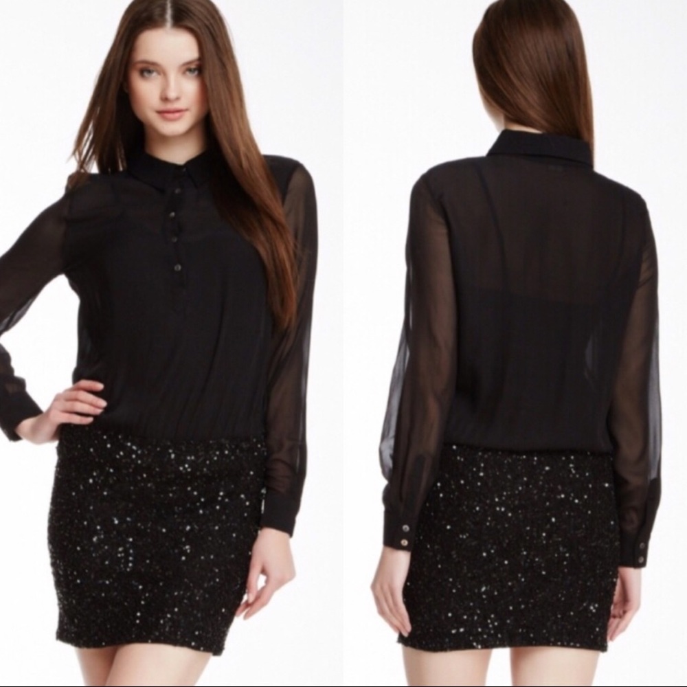 NWT Haute Hippie Sequin Skirt Silk Shirt Dress